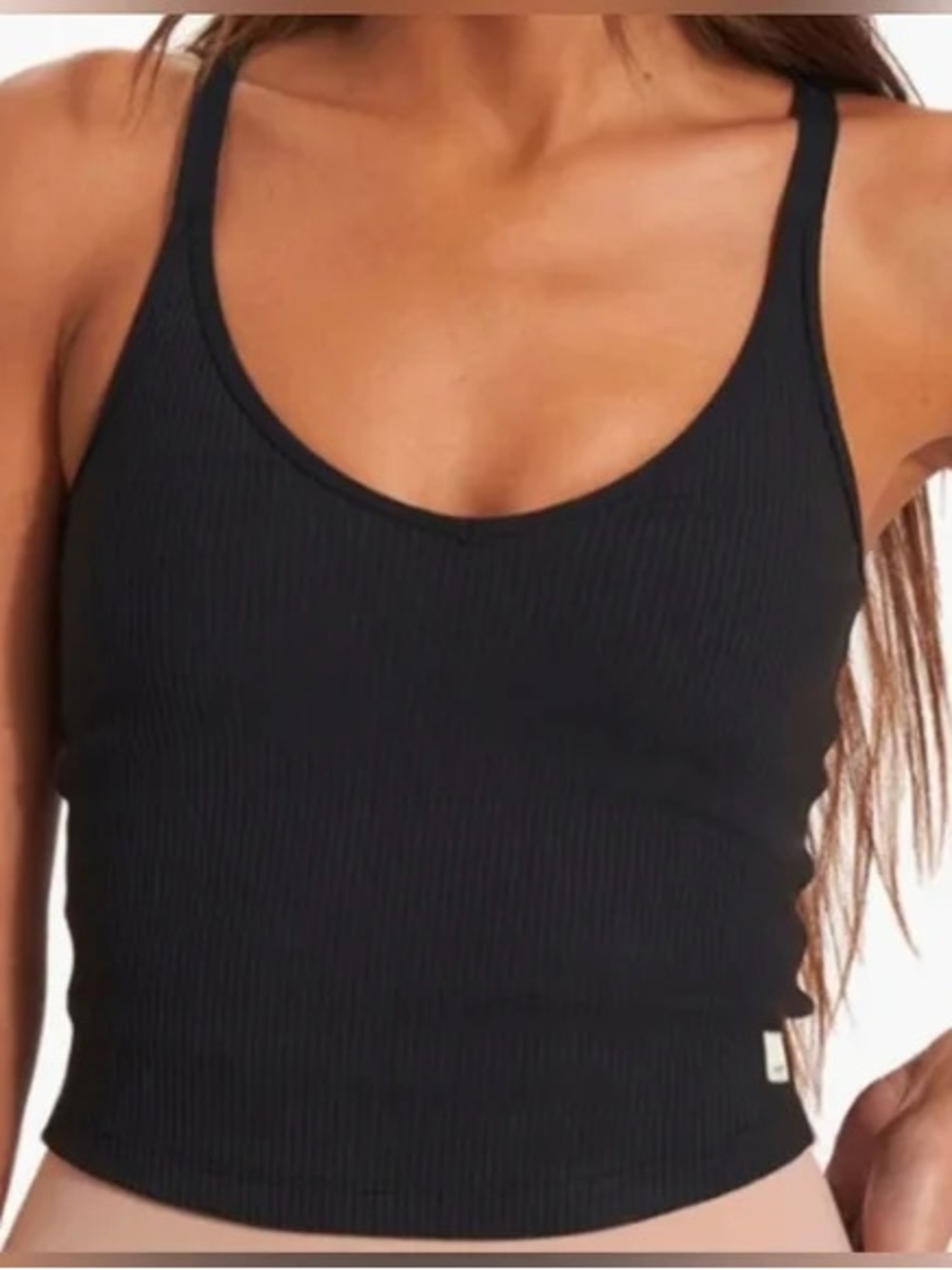 Vuori Black Ribbed Crop Tank Top